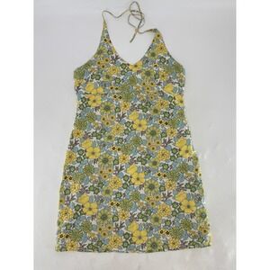 Old Navy Floral‎ Linen Cotton Halter Summer Sun Dress Size 8 Boho Preppy Y2K